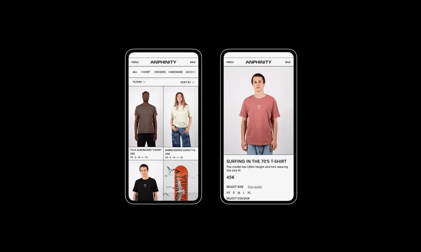 Anphinity online store shown on two phones